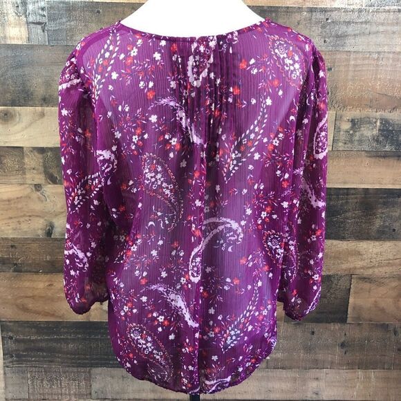 St. John’s Bay Blouse Semi Sheer Purple Paisley Print Tie Front 3/4 Sleeves XL - Picture 11 of 12